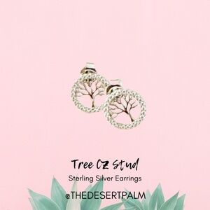 Sterling Silver Tree of Life CZ Stud Earrings | Sparkly Nature Studs